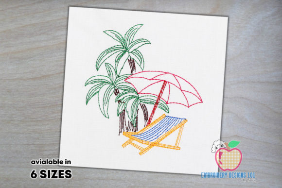 A Professional Review of the Beach Scene with Chairs Embroidery Design
