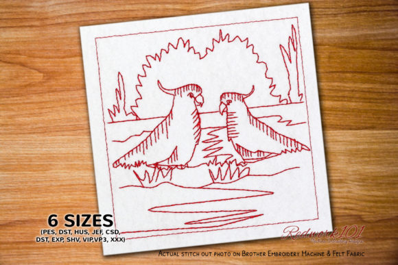 Pair of Cockatoos Embroidery for Boutique Apparel