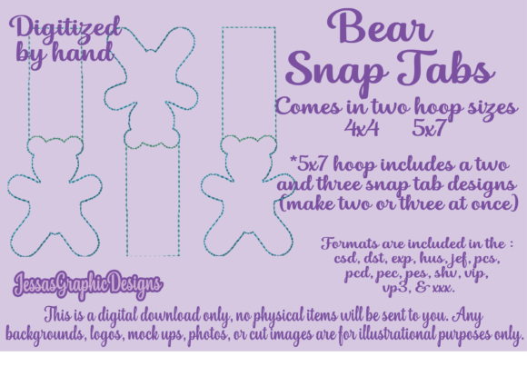 Reviewing the Bear Snap Tabs Embroidery Design
